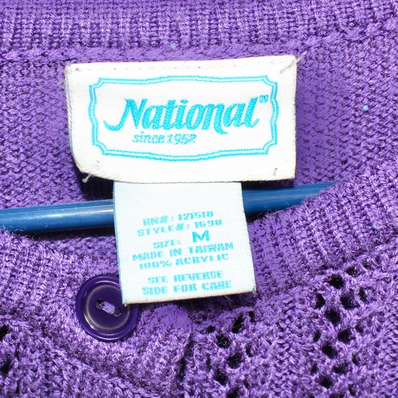 Vintage 80s purple knit cardigan button up with pockets women’s size medium - Picture 4 of 6